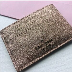 Kate Spade Gold Glitter Slim Card Holder Wallet NWT